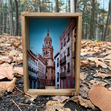 Load image into Gallery viewer, a 5 inch square shadow box of layers of a photograph of a church taken from a side street in the town of Jáen, Spain making it look like a 3-dimensional image.
