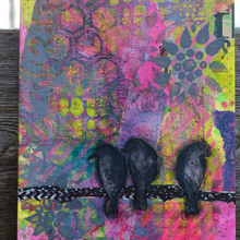 Load image into Gallery viewer, 3 little birds…  fuchsia mixed-media original canvas
