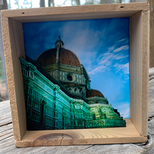 Load image into Gallery viewer, a 5 inch square shadow box of layers of a photograph of the Duomo by Brunelleschi in Florence, Italy making it look like a 3-dimensional image.
